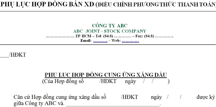 ví dụ phụ lục hợp đồng